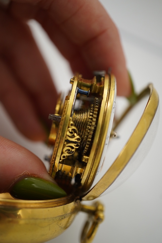 An 18th century gilt metal and leather pair cased key wind verge pocket watch by Samuel Adams, Bromley, Kent, circa 1770